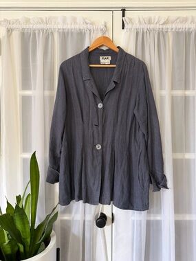 FLAX Vintage Button Front Linen Blazer Jacket Blue/Purple Crossdye Size M